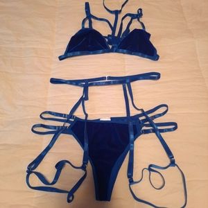 3 piece velvet lingerie set